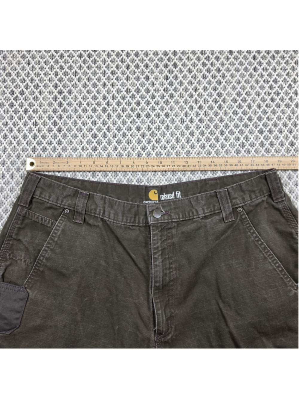Carhartt Double Knee Cargo Pants Mens 40x32 Olive Brown Ripstop Workwear Utility - Picture 9 of 13